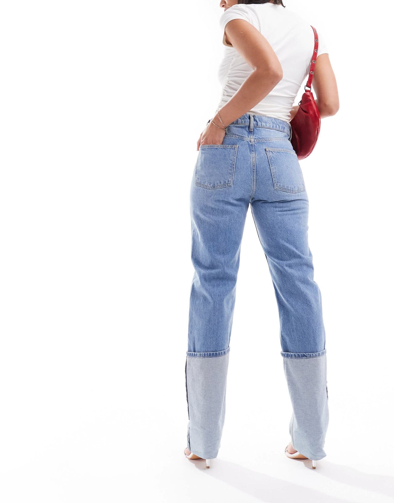 Mango double fold ruched hem jeans in blue