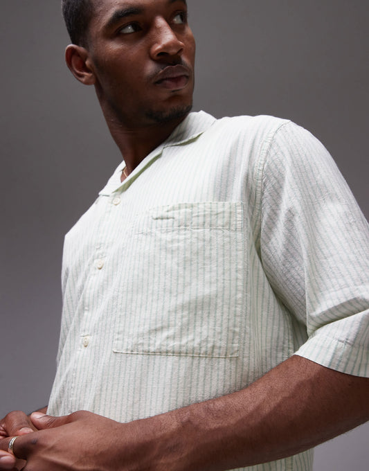 Topman short sleeve boxy striped shirt in ecru