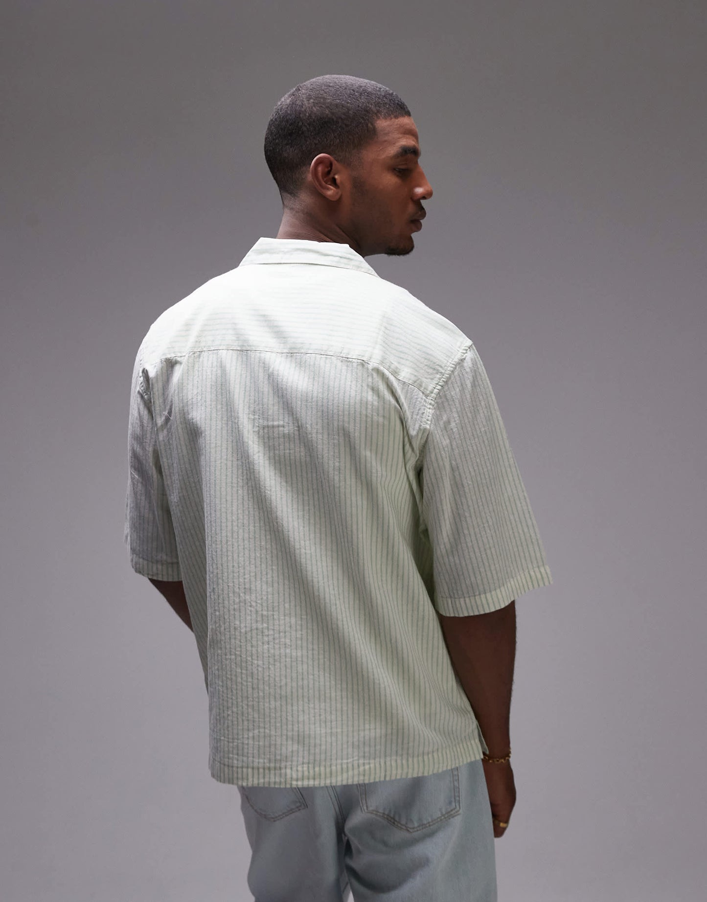 Topman short sleeve boxy striped shirt in ecru