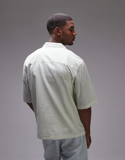 Topman short sleeve boxy striped shirt in ecru