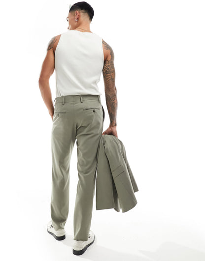 Selected slim fit suit trouser in green
