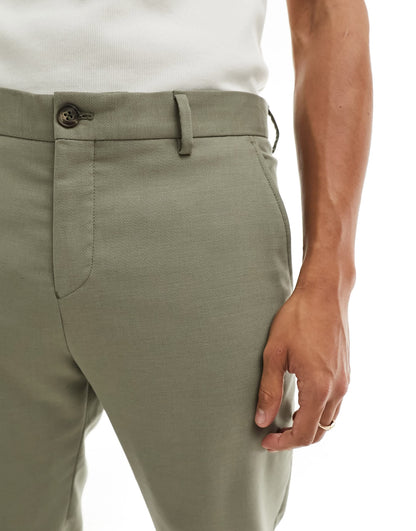 Selected slim fit suit trouser in green