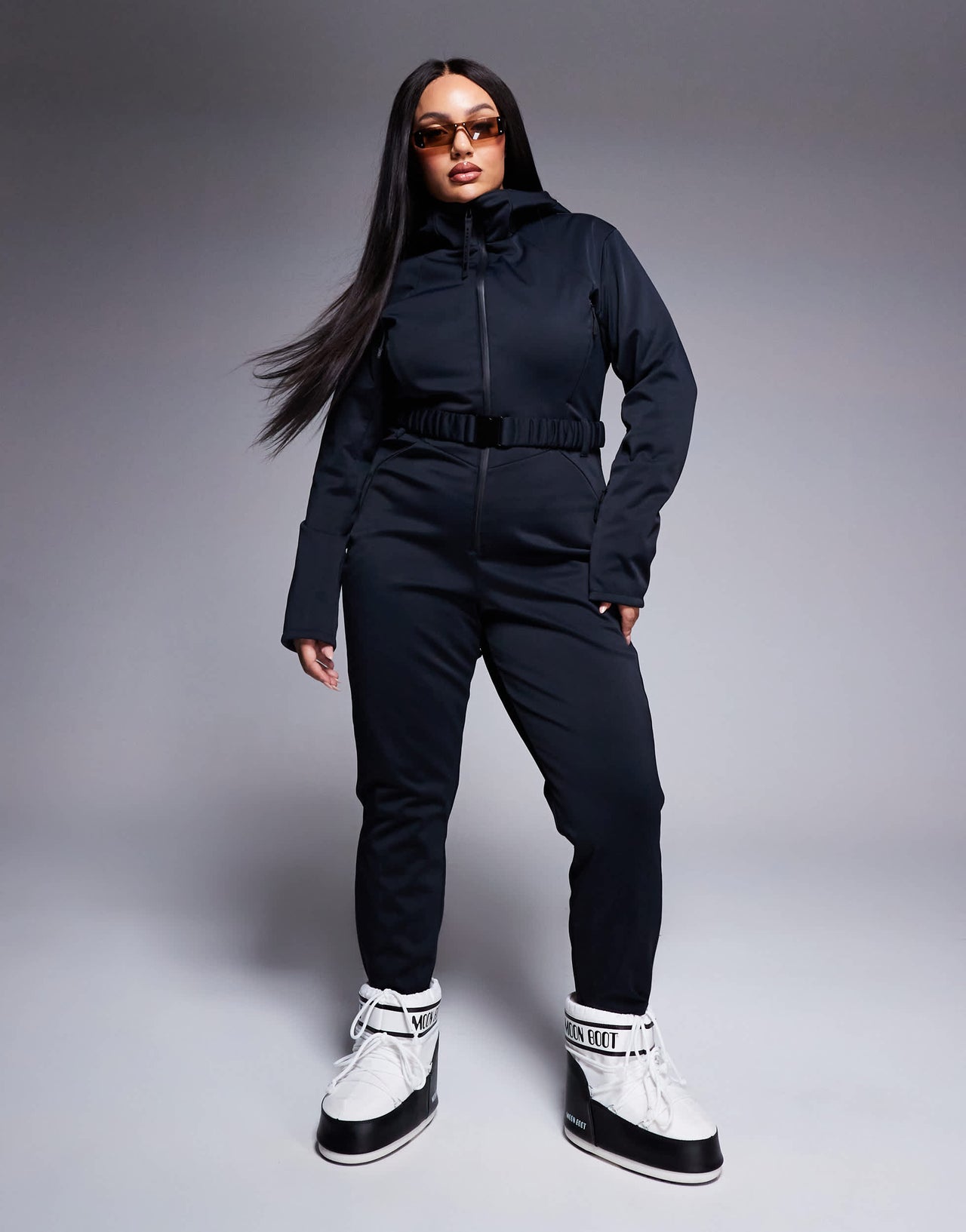 4505 Curve Ski belted ski suit with skinny leg and hood in black