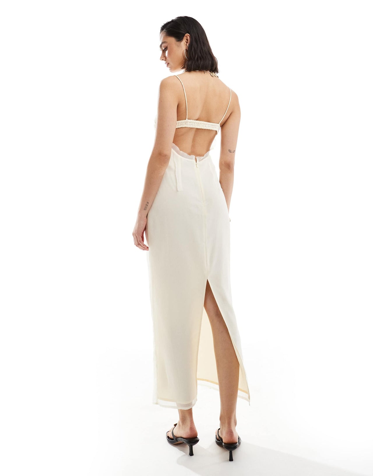 ASOS DESIGN cupped panelled chiffon midi pencil dress with cut out detail in ivory