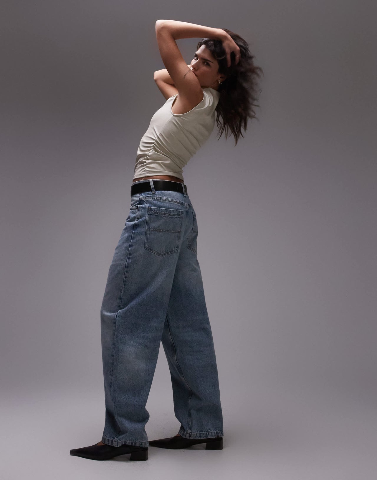 Topshop faux leather high neck shell top in cream