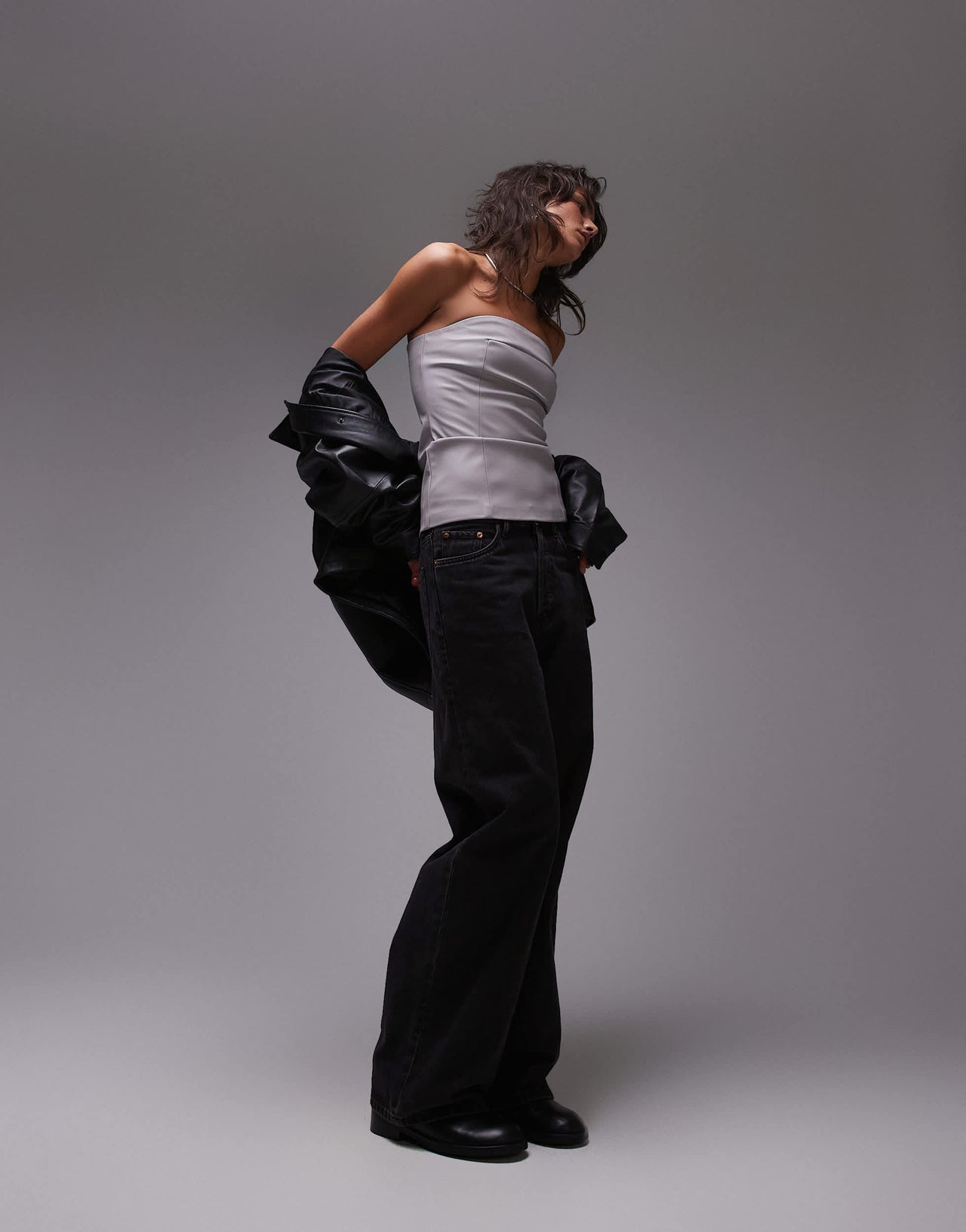 Topshop faux leather bandeau in dove grey