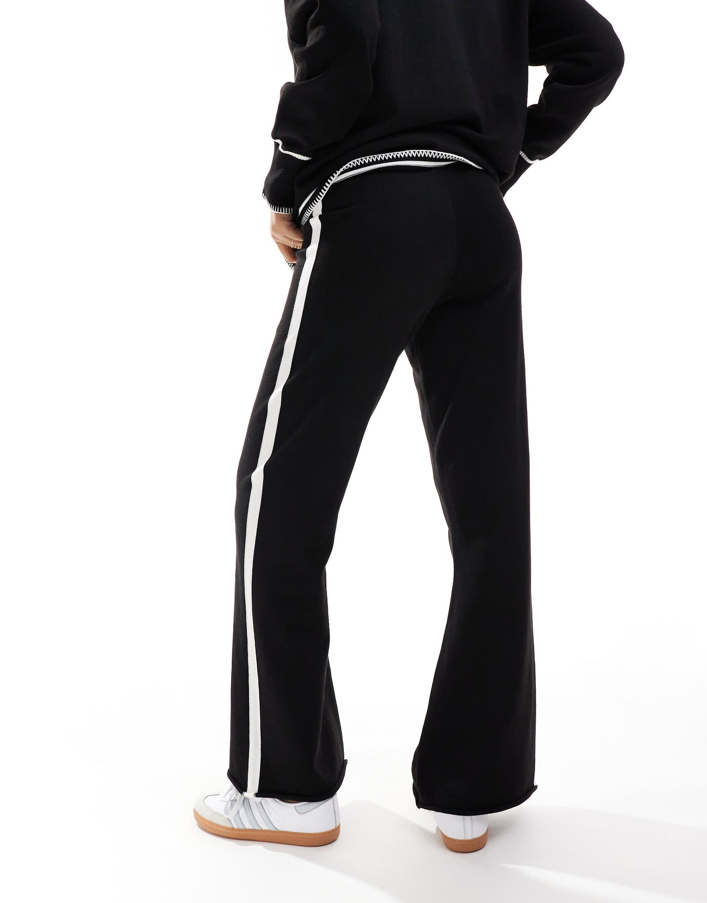 SNDYS knit wide leg trouser with contrast seam co-ord in black