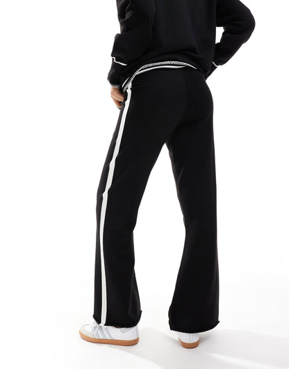 SNDYS knit wide leg trouser with contrast seam co-ord in black