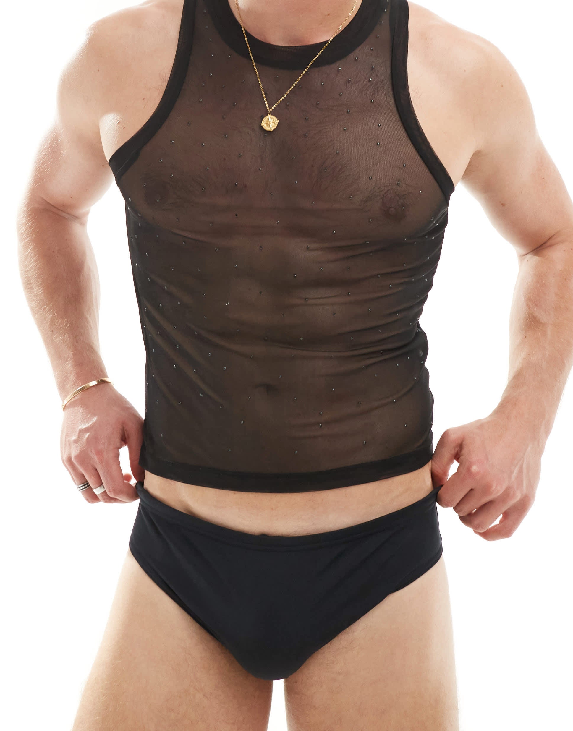 ASOS DESIGN mesh vest with diamante in black