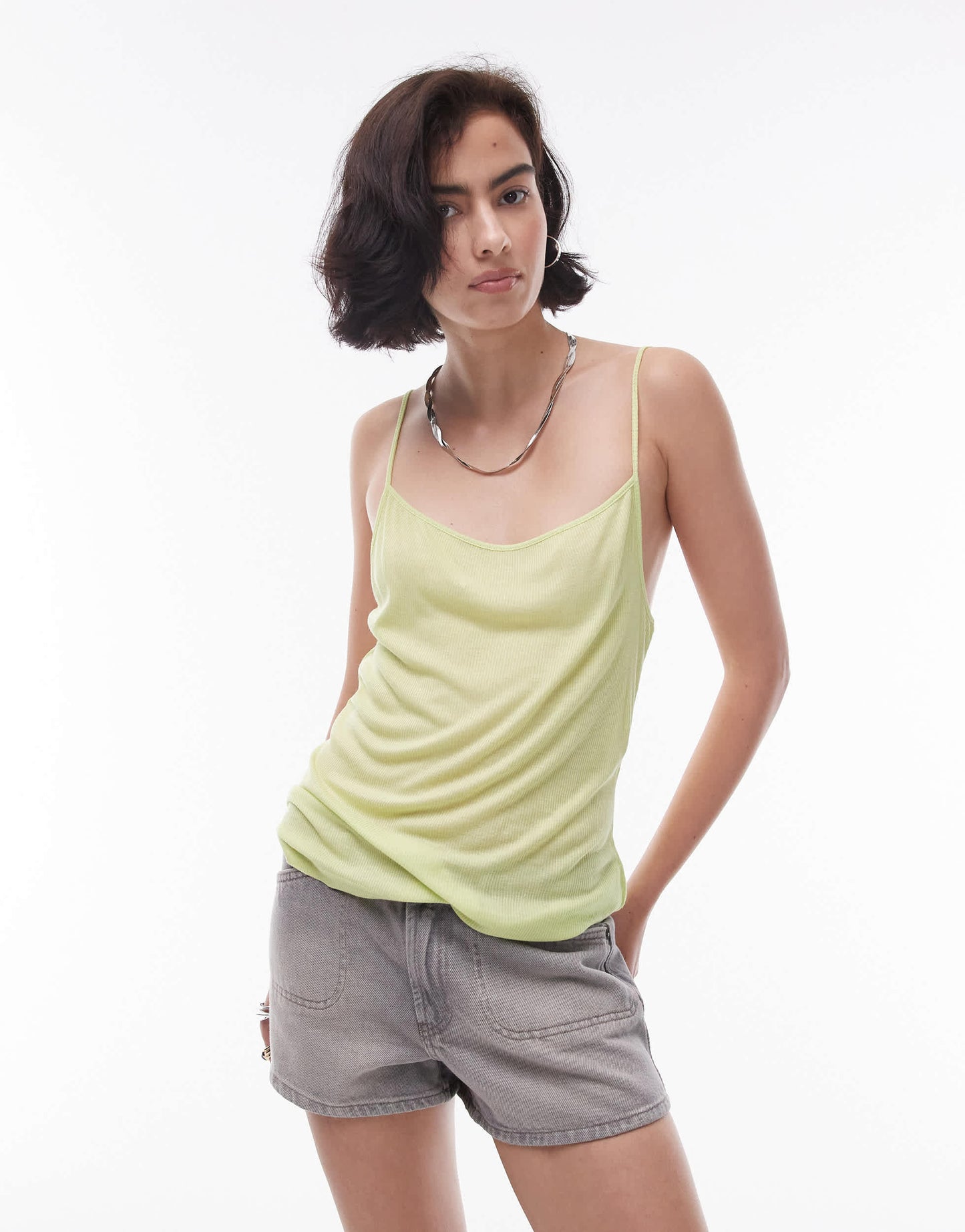 Topshop sheer rib cami in lime
