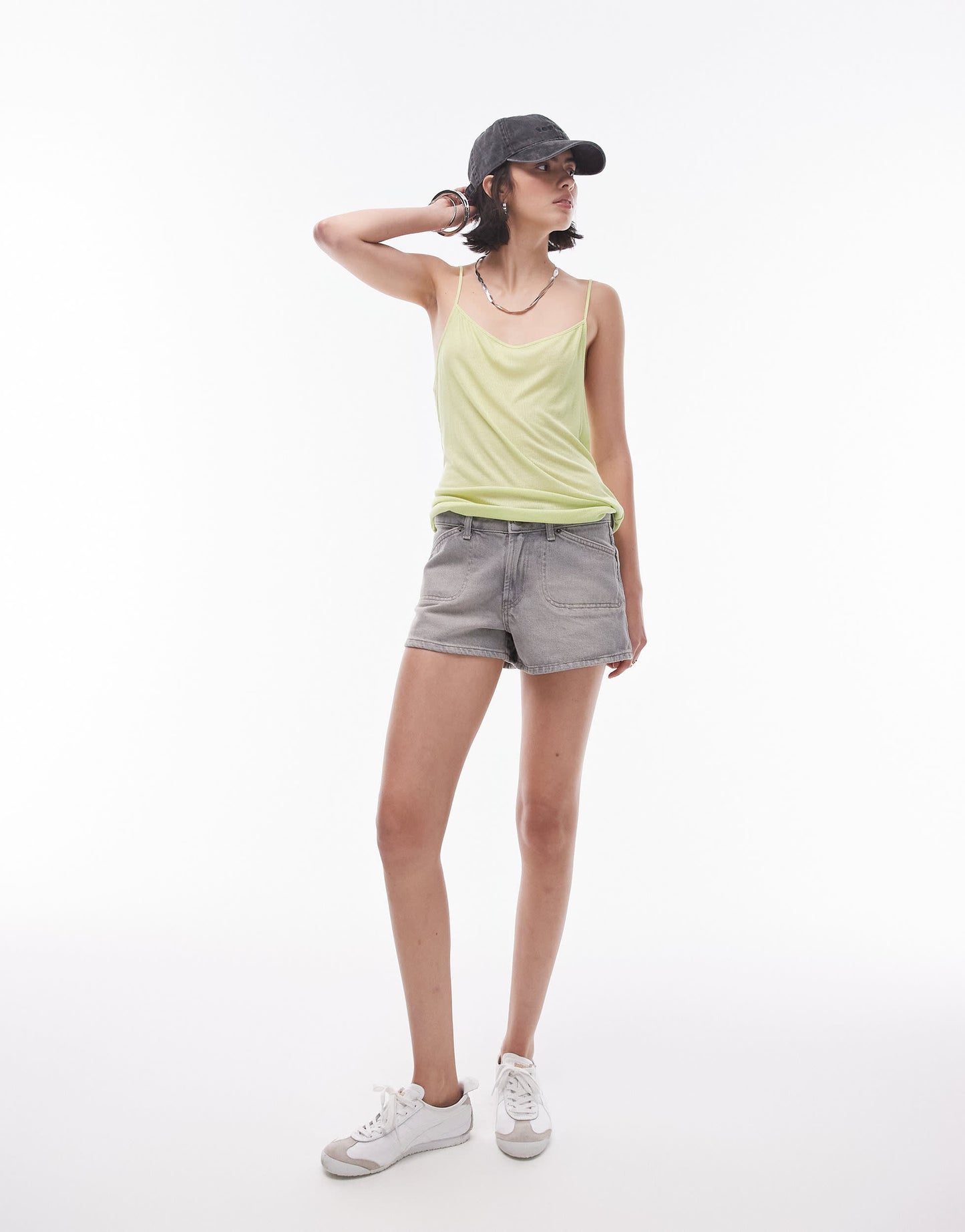 Topshop sheer rib cami in lime