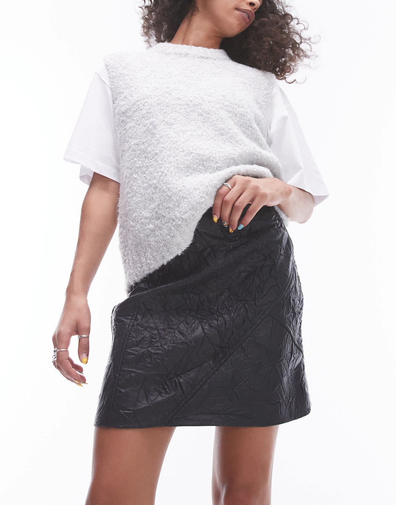 Topshop faux leather crinkle mini skirt in black