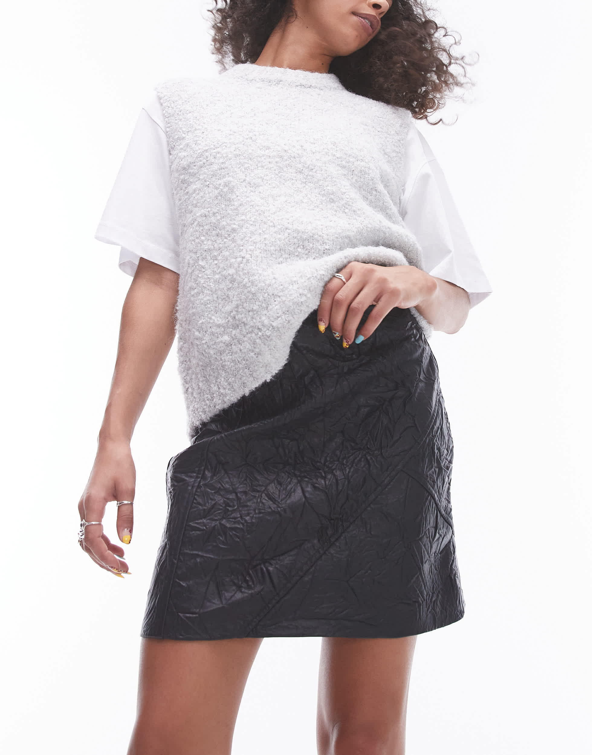 Topshop faux leather crinkle mini skirt in black