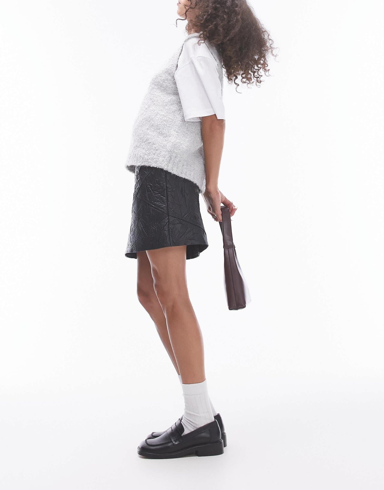 Topshop faux leather crinkle mini skirt in black