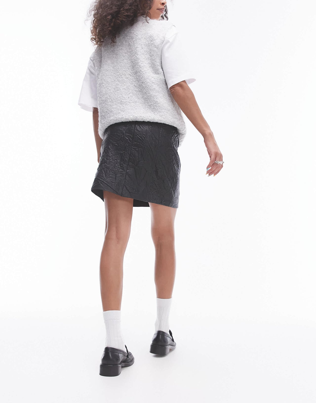 Topshop faux leather crinkle mini skirt in black