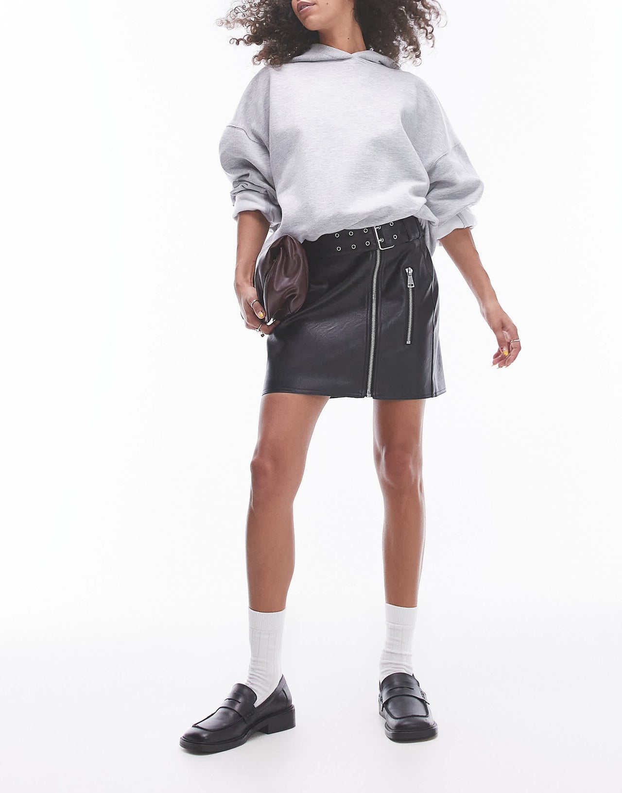 Topshop Faux leather biker mini skirt in black