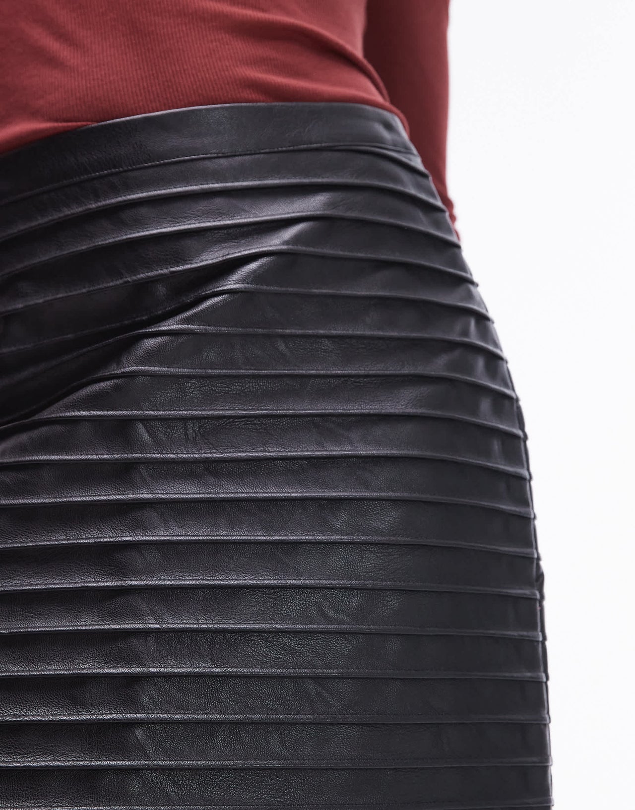 Topshop Faux leather horizontal pintuck mini skirt in black
