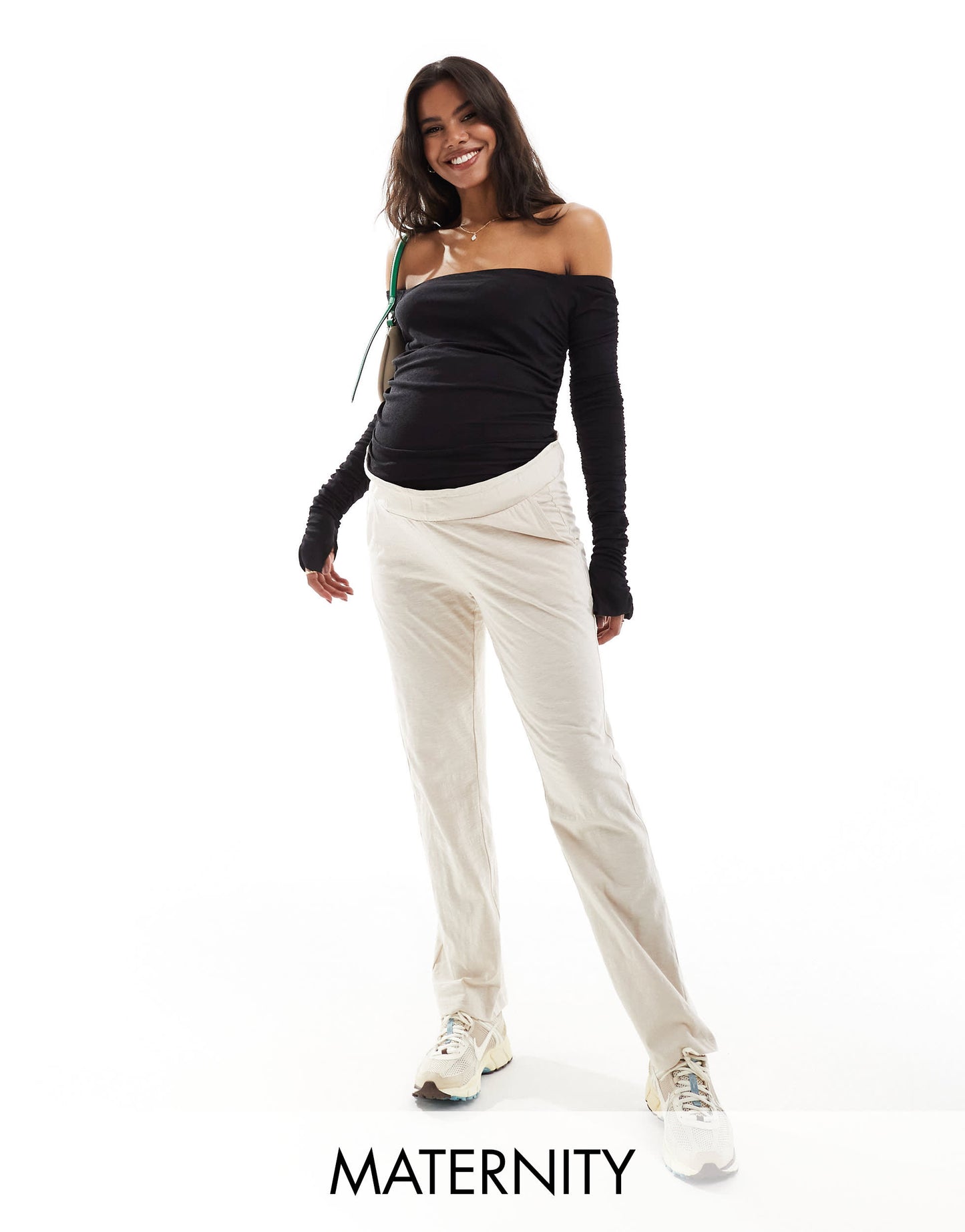 Mamalicious Maternity under the bump lightweight summer wide leg trousers in cream
