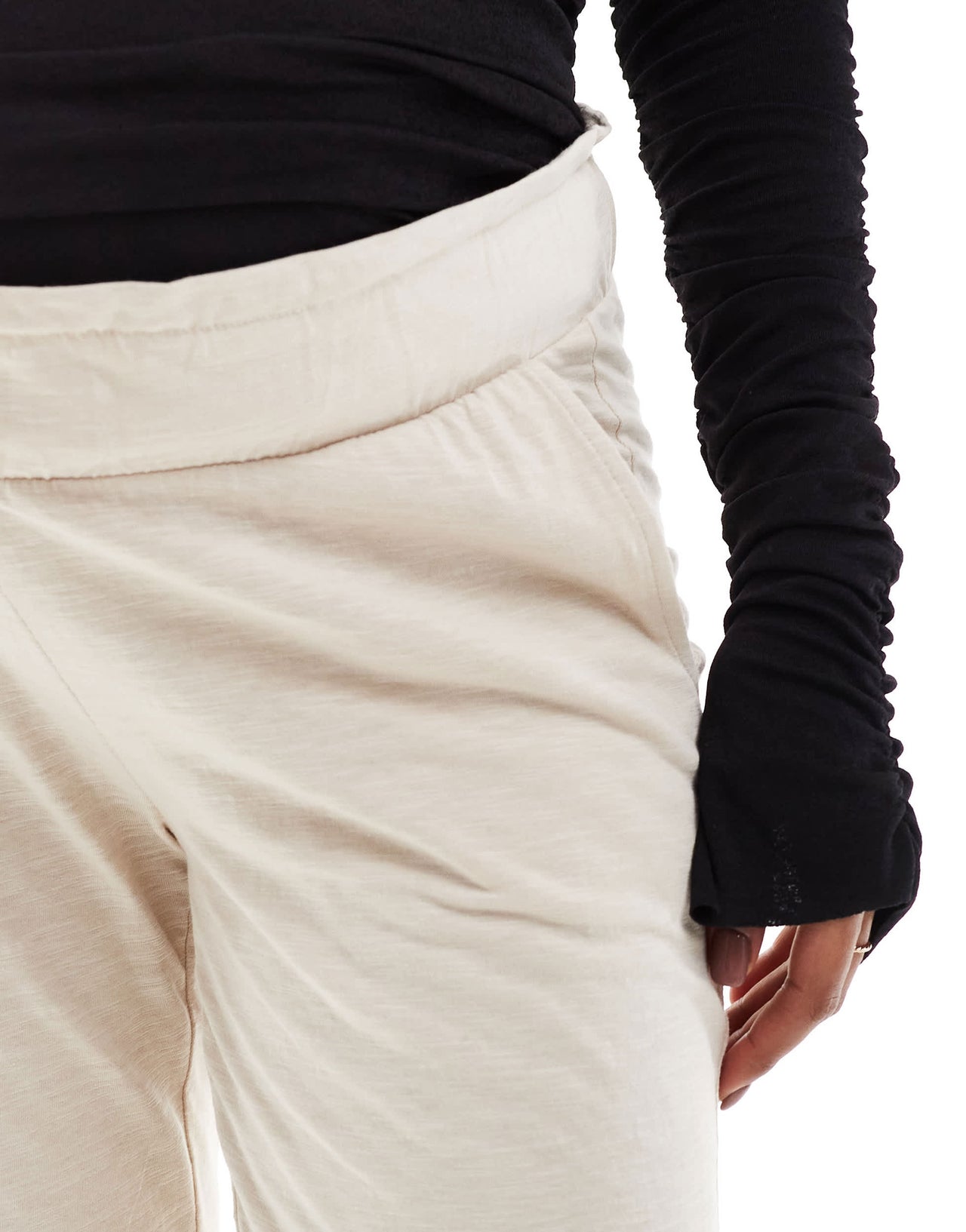 Mamalicious Maternity under the bump lightweight summer wide leg trousers in cream