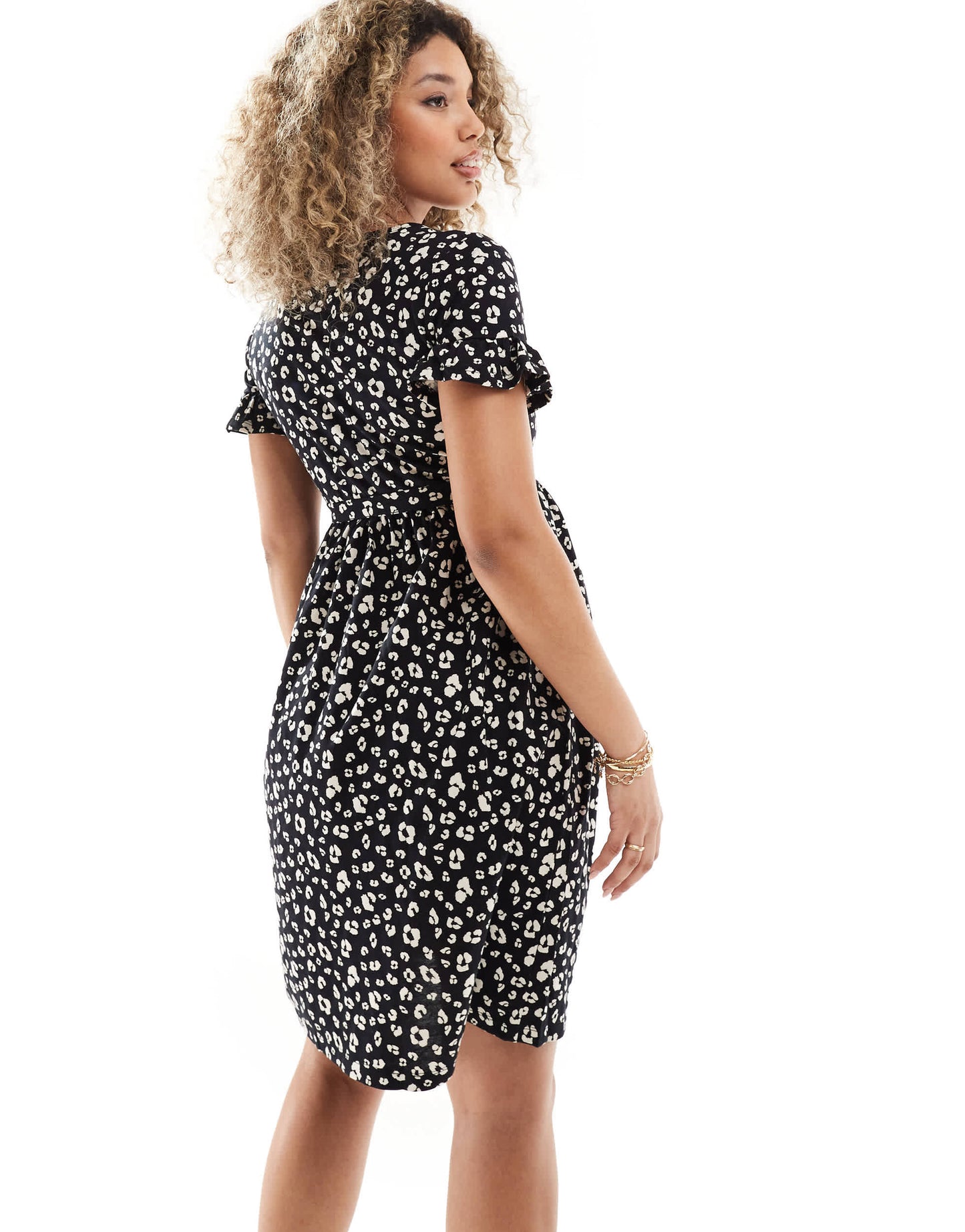 Mamalicious Maternity wrap front midi dress in abstract leopard print