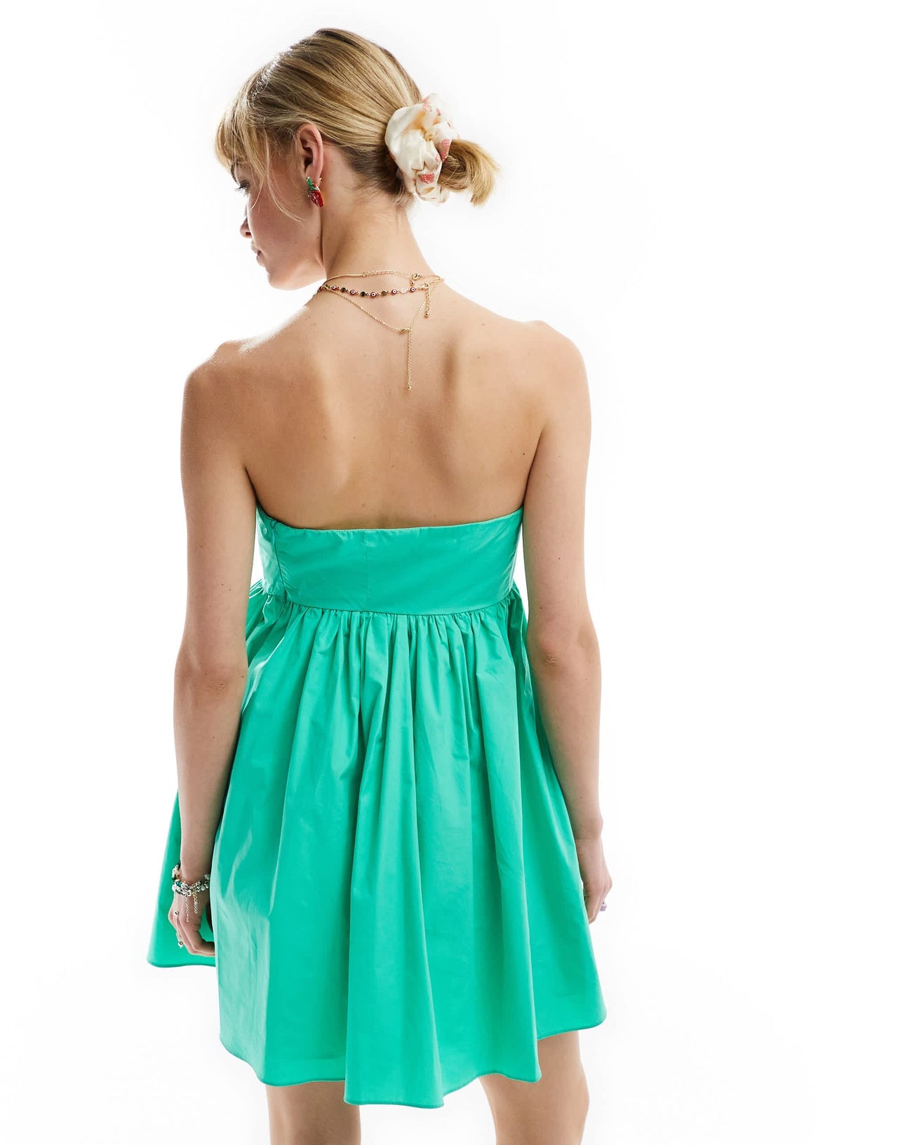 Glamorous bandeau volume mini smock dress in turquoise green