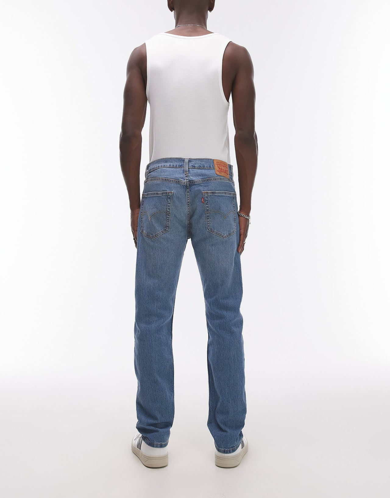 Levi's 502 tapered fit performance cool denim jeans in mid blue