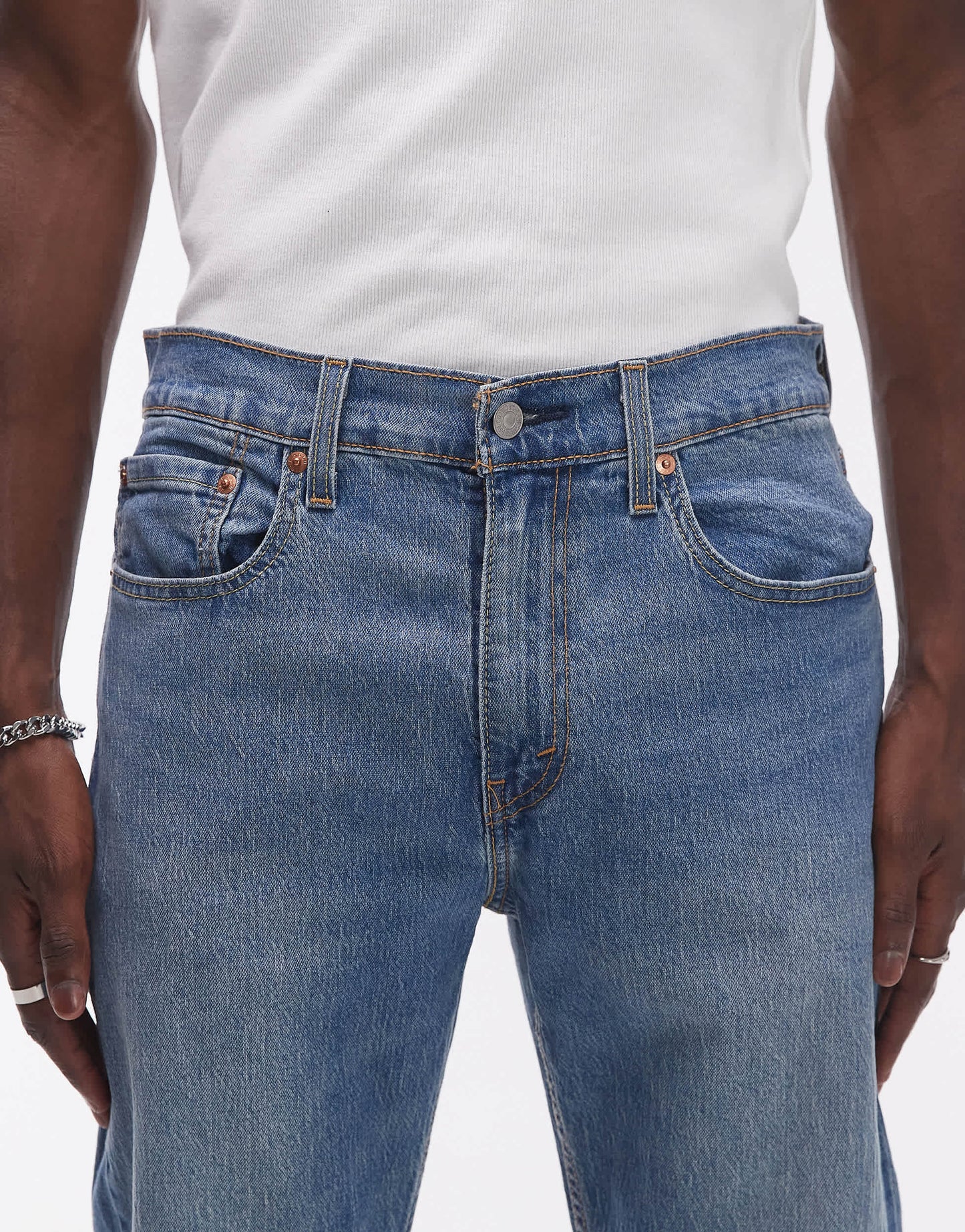 Levi's 502 tapered fit performance cool denim jeans in mid blue