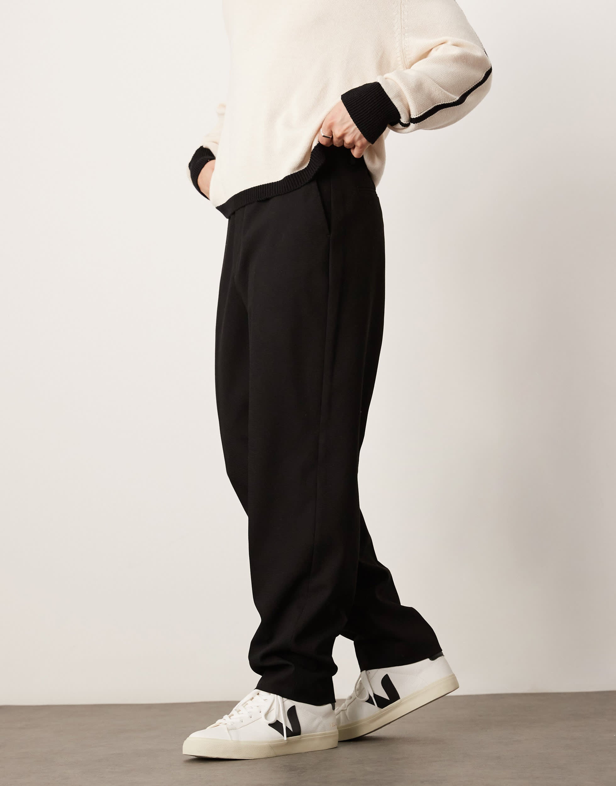 ASOS DESIGN smart oversized tapered textured trousers in black
