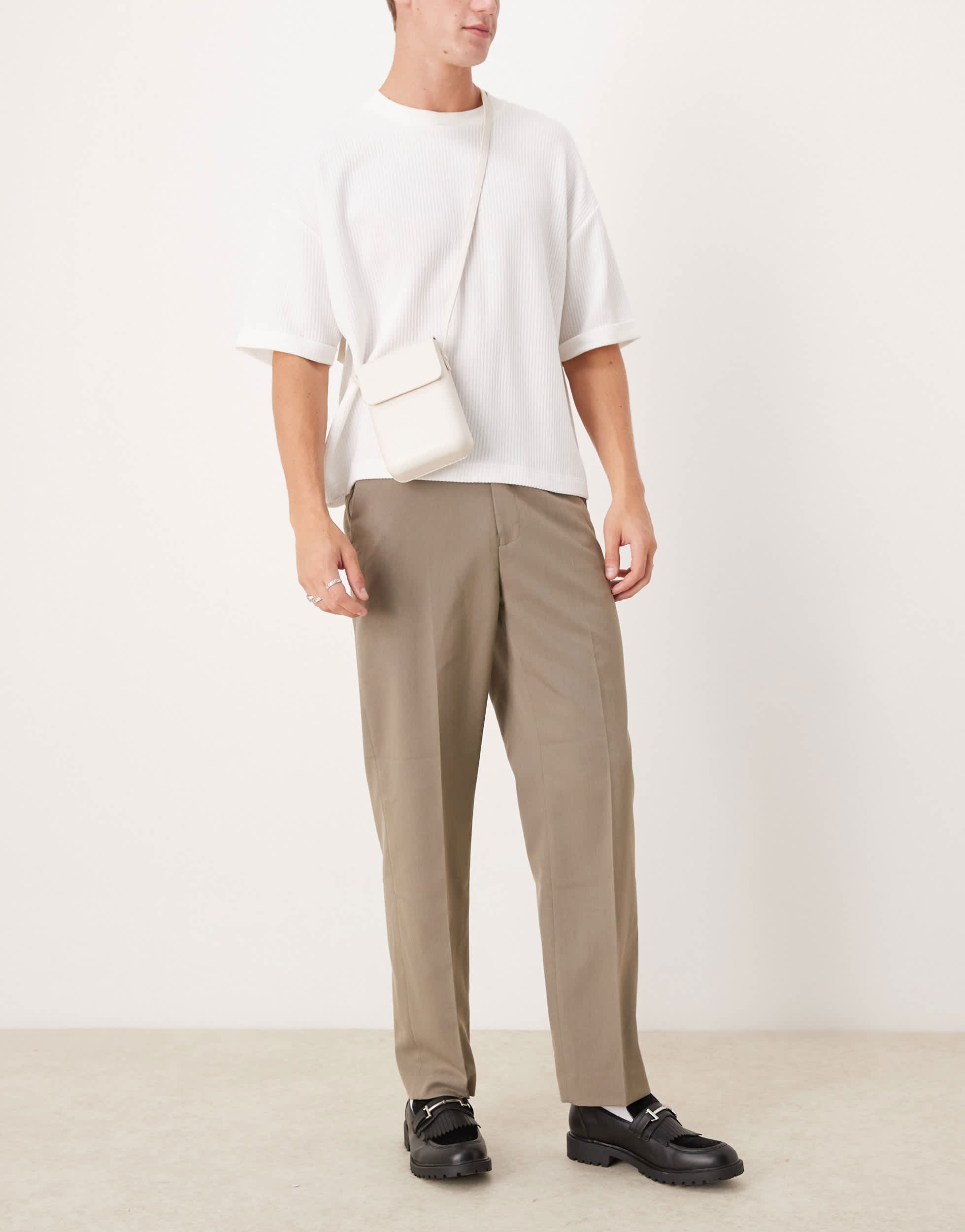 ASOS DESIGN smart straight leg herringbone trousers in light brown