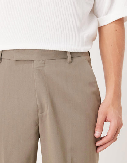 ASOS DESIGN smart straight leg herringbone trousers in light brown