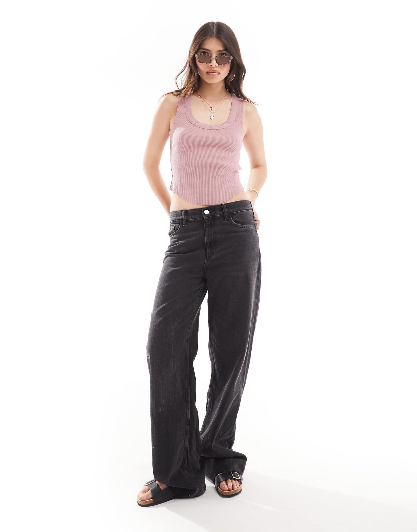 ASOS DESIGN thick bind scoop neck corset hem vest in pink
