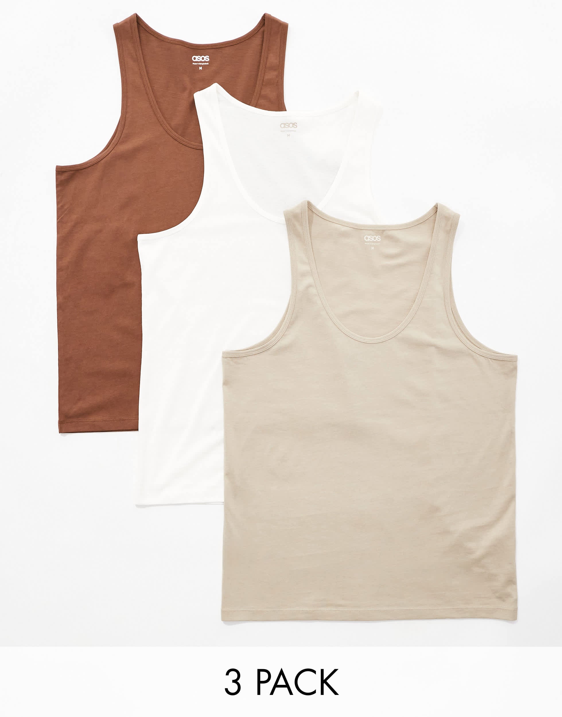 ASOS DESIGN 3 pack vests in multiple colours