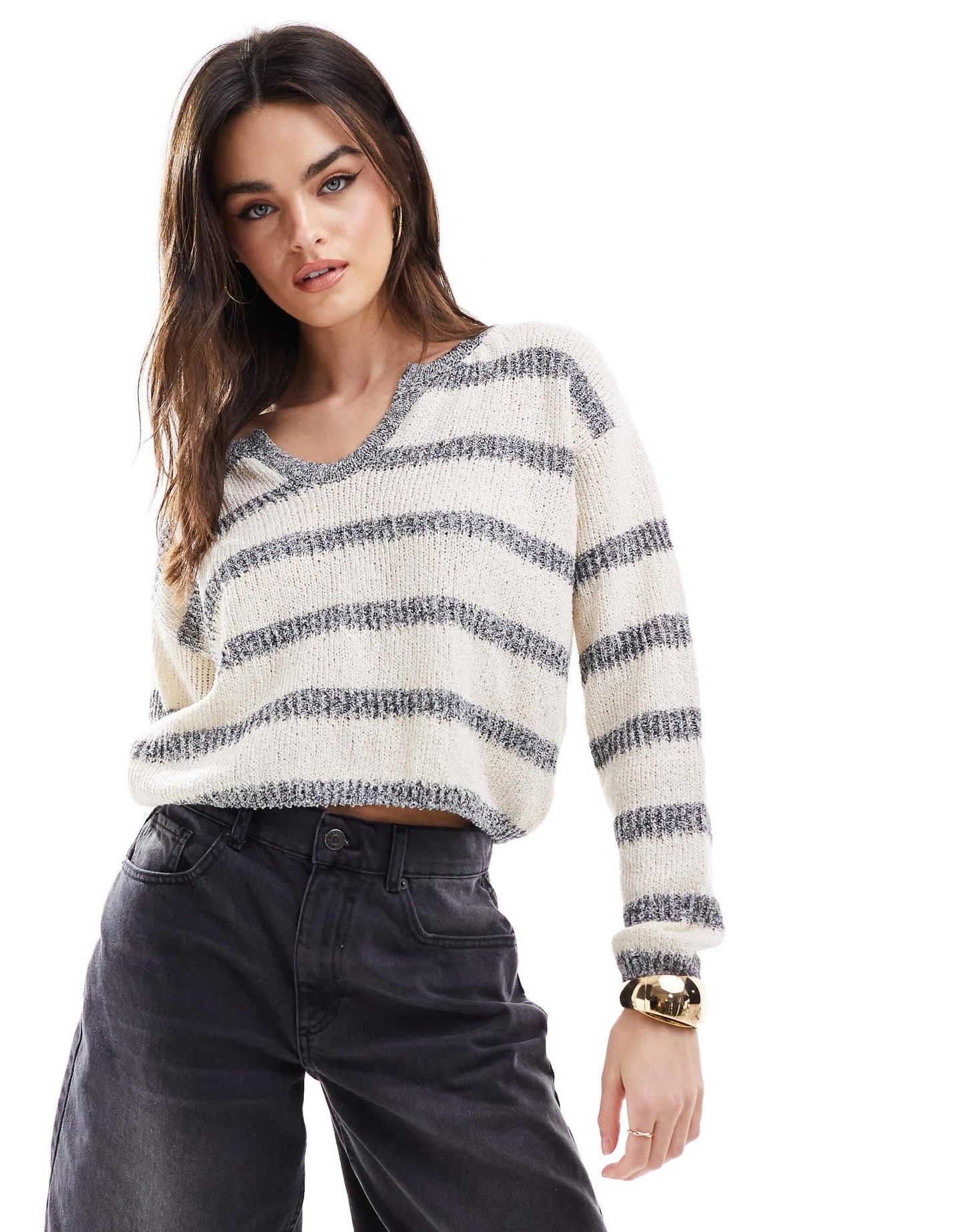 ASOS DESIGN crop jumper with open neck in textured stitch