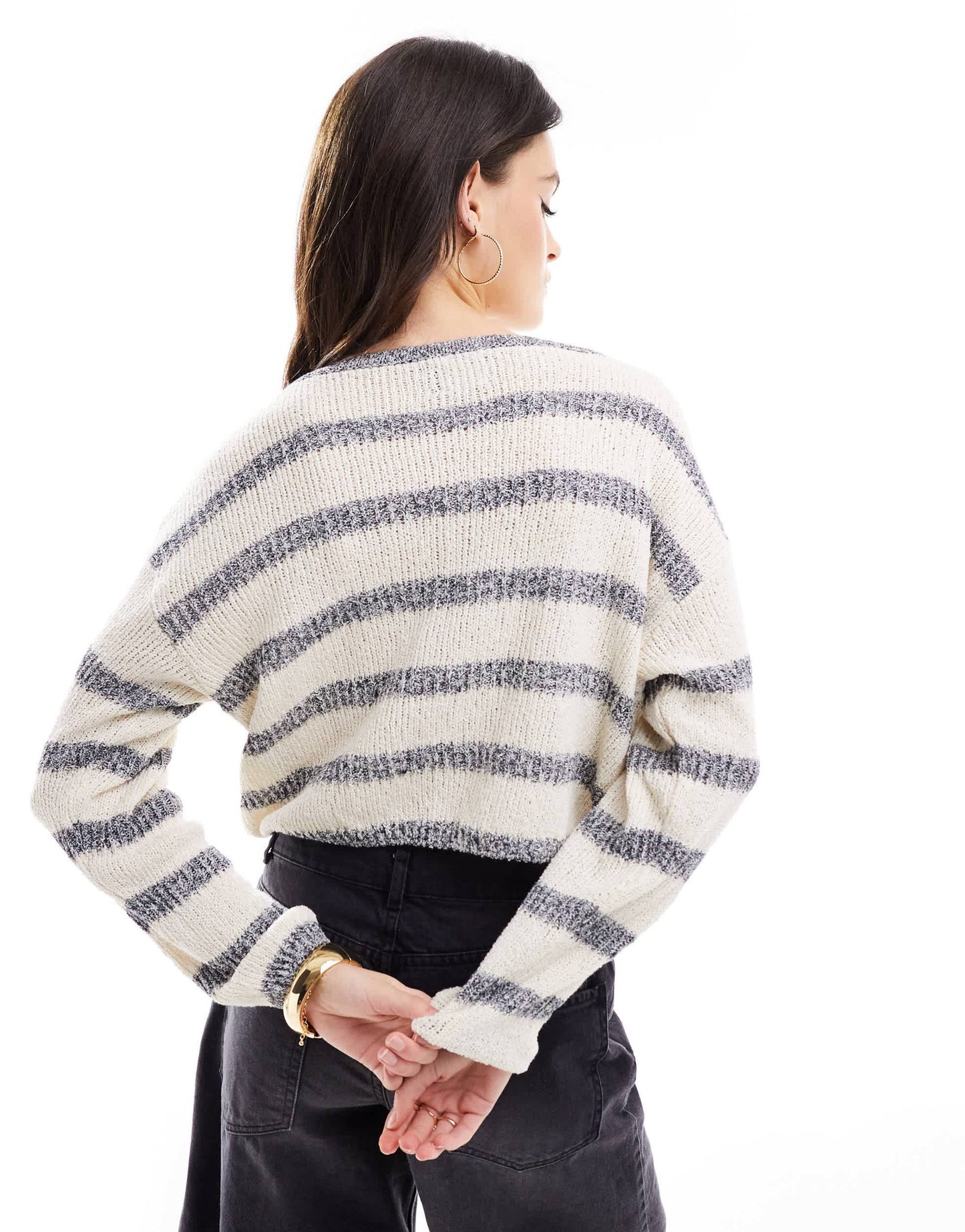 ASOS DESIGN crop jumper with open neck in textured stitch