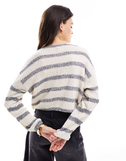 ASOS DESIGN crop jumper with open neck in textured stitch