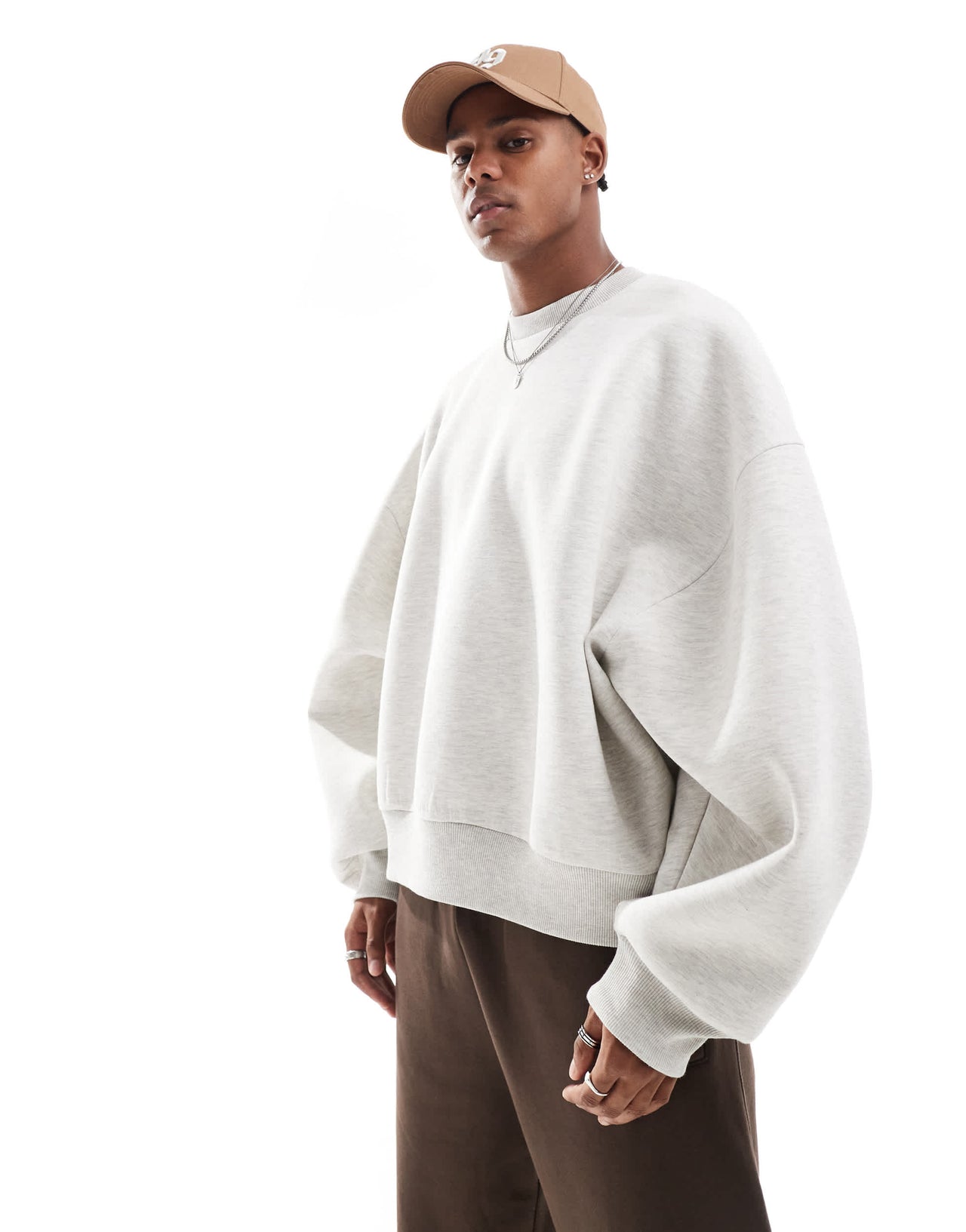 ASOS DESIGN heavyweight extreme oversized  sweatshirt in scuba-style fabric in grey marl - WHITE