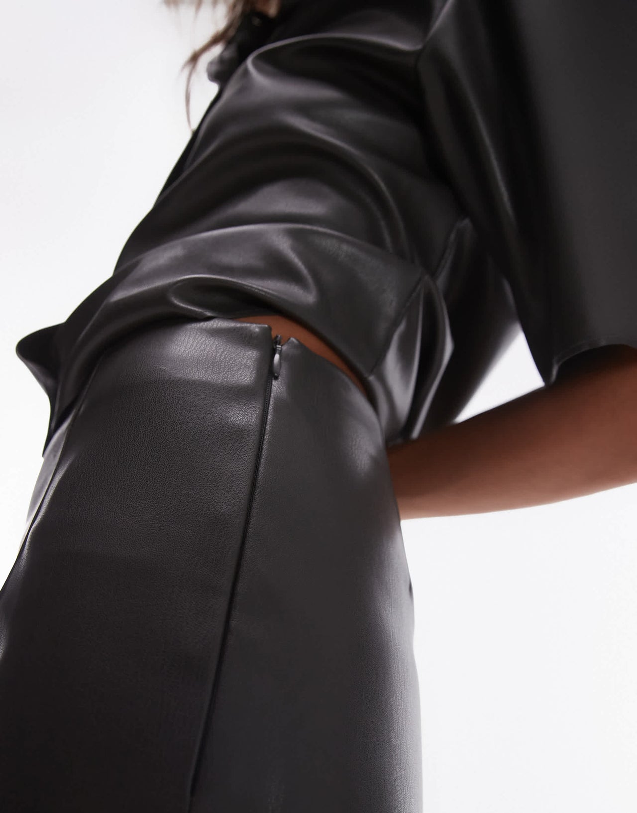 Topshop faux leather co ord mini skirt in grey