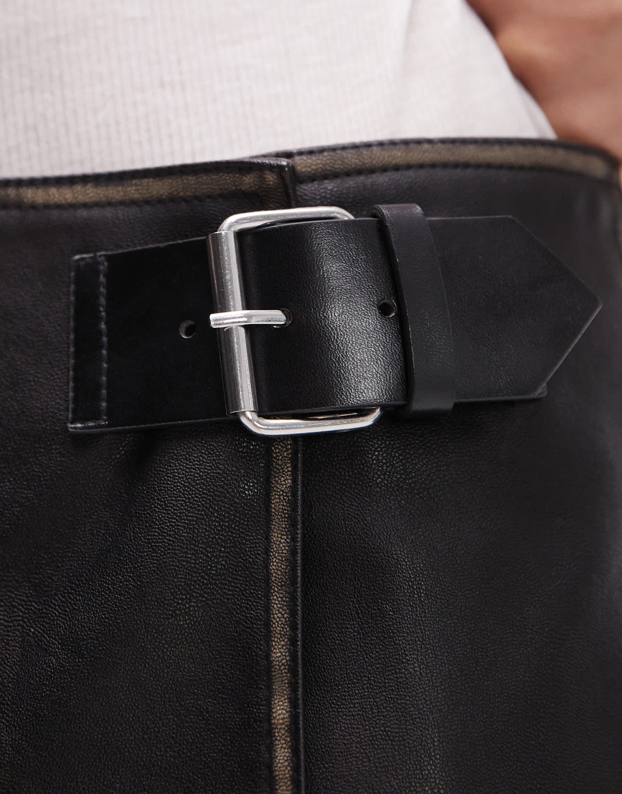 Topshop faux leather pleat low rise mini skirt in washed brown