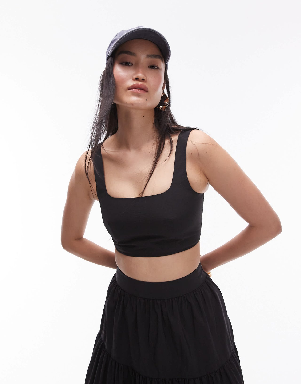 Topshop co-ord taffeta square neck crop top in black