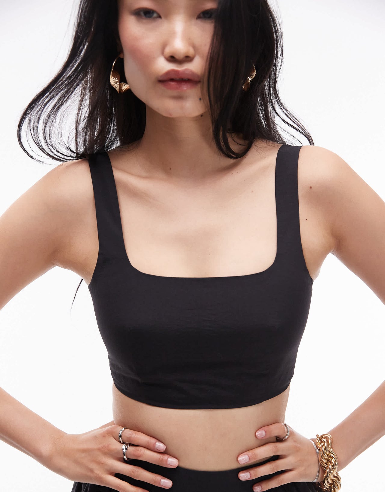 Topshop co-ord taffeta square neck crop top in black
