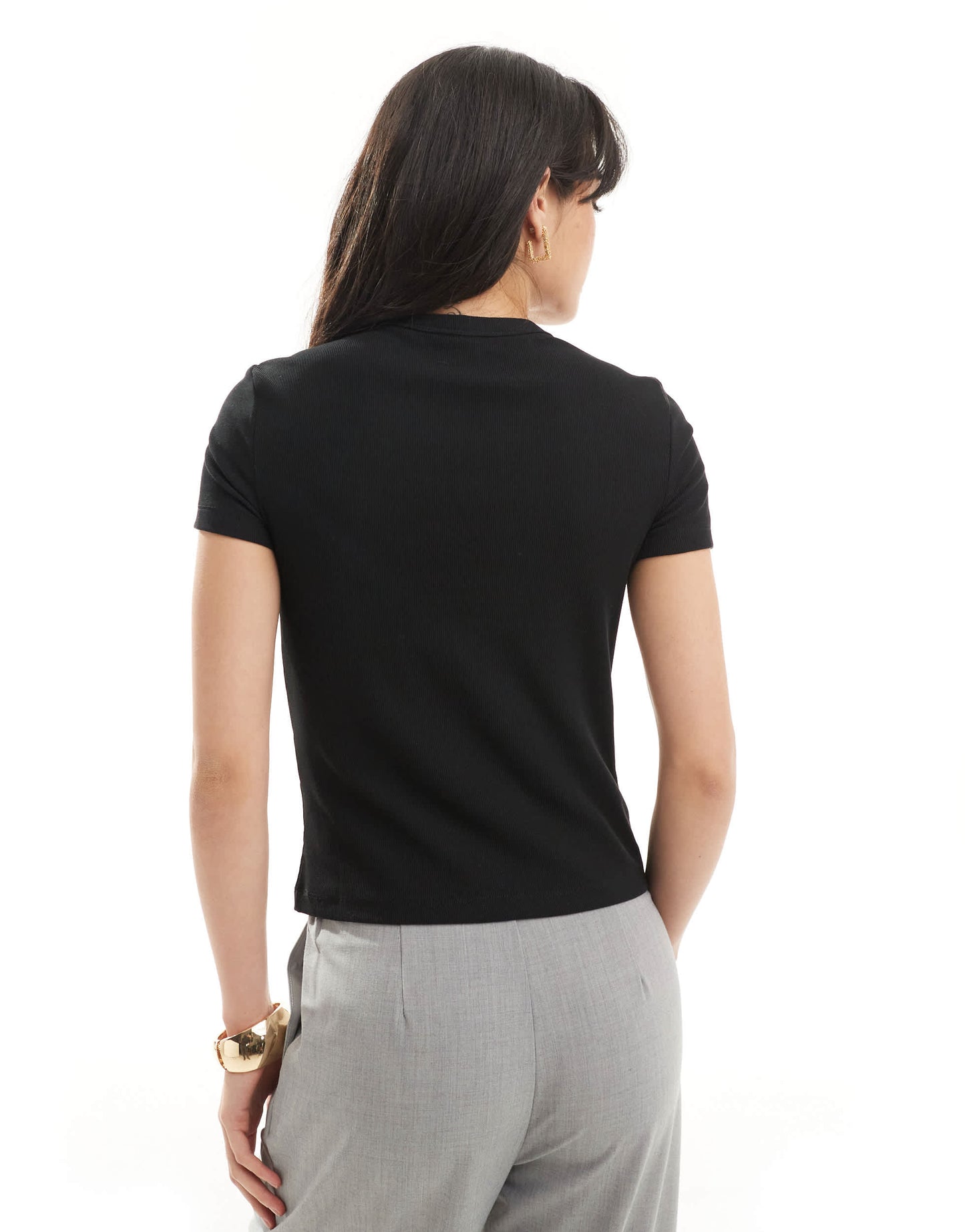 & Other Stories short sleeve ribbed fitted top in black