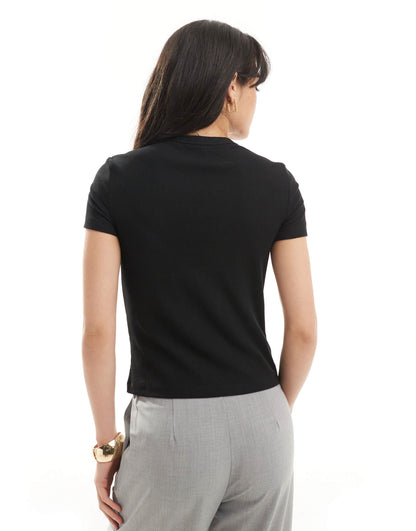 & Other Stories short sleeve ribbed fitted top in black