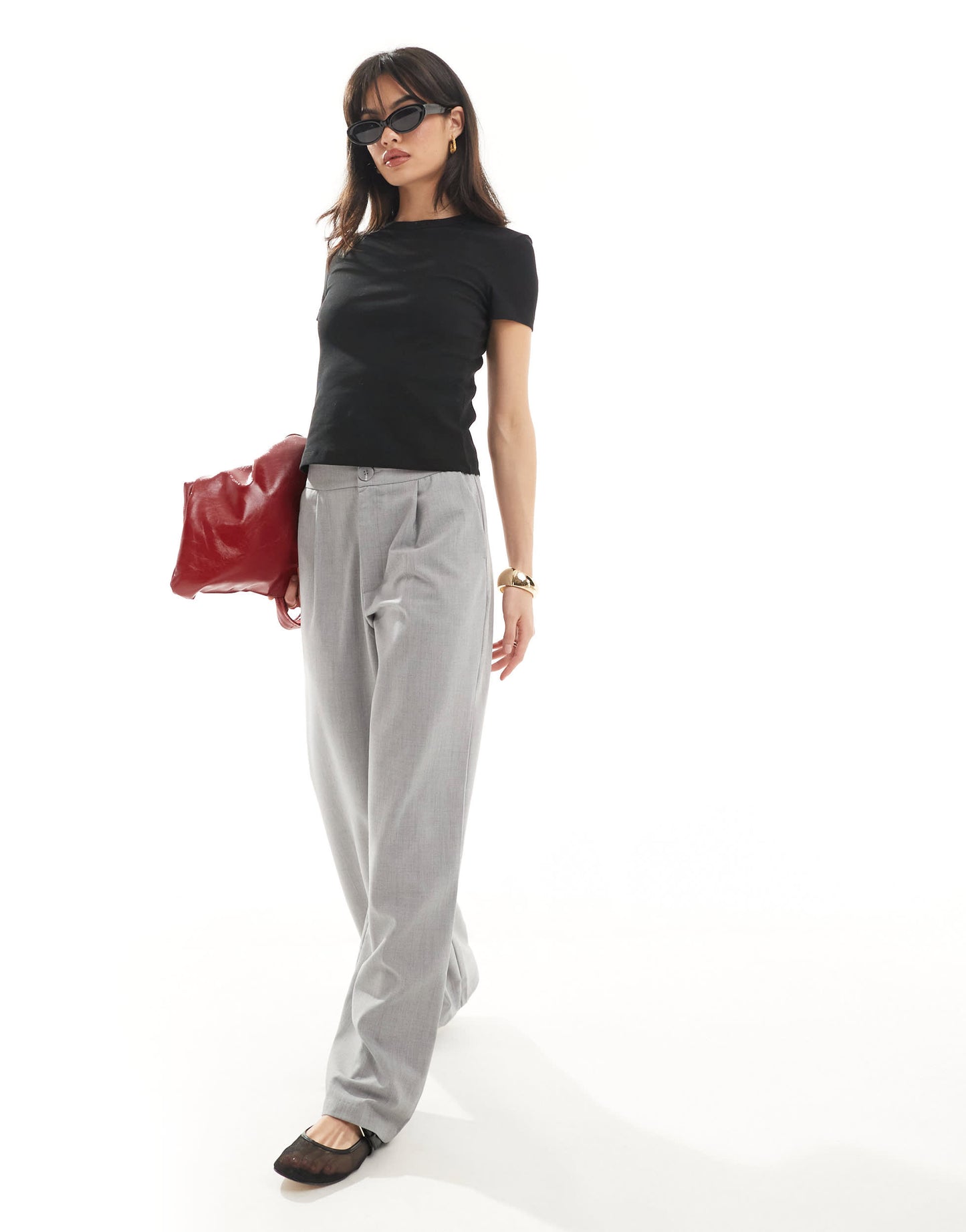 & Other Stories short sleeve ribbed fitted top in black