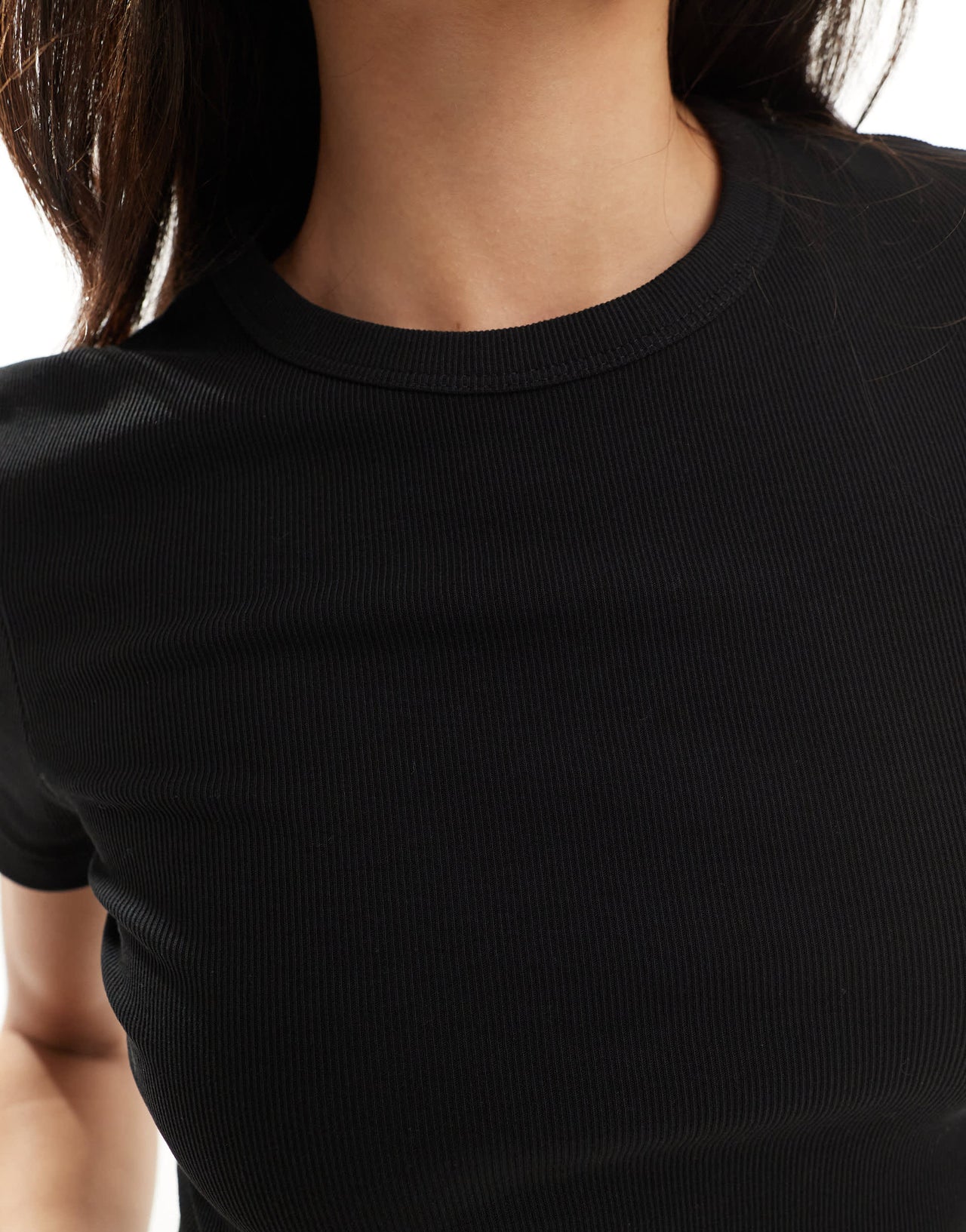 & Other Stories short sleeve ribbed fitted top in black