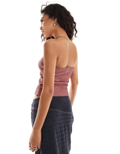 COLLUSION button trim washed bandeau in red