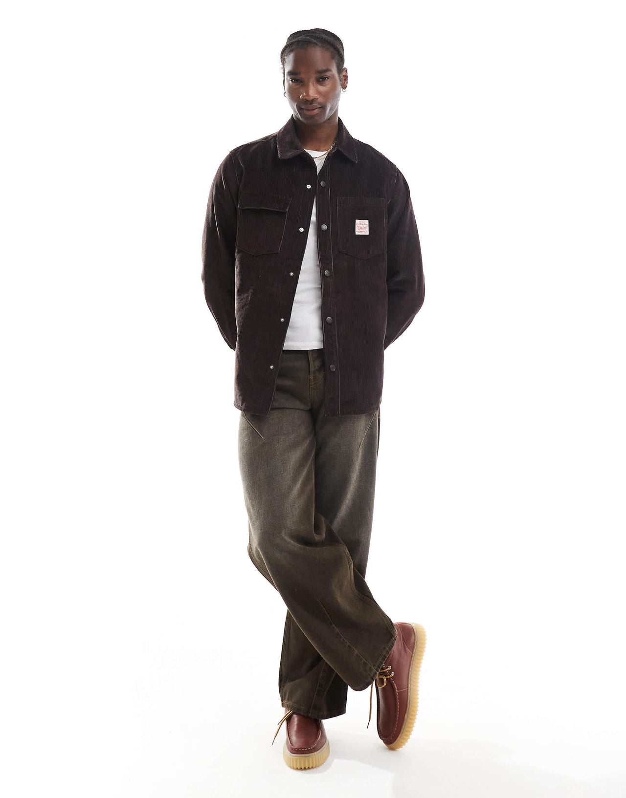 Levi's Workwear Telegraph quilted cord overshirt jacket in brown