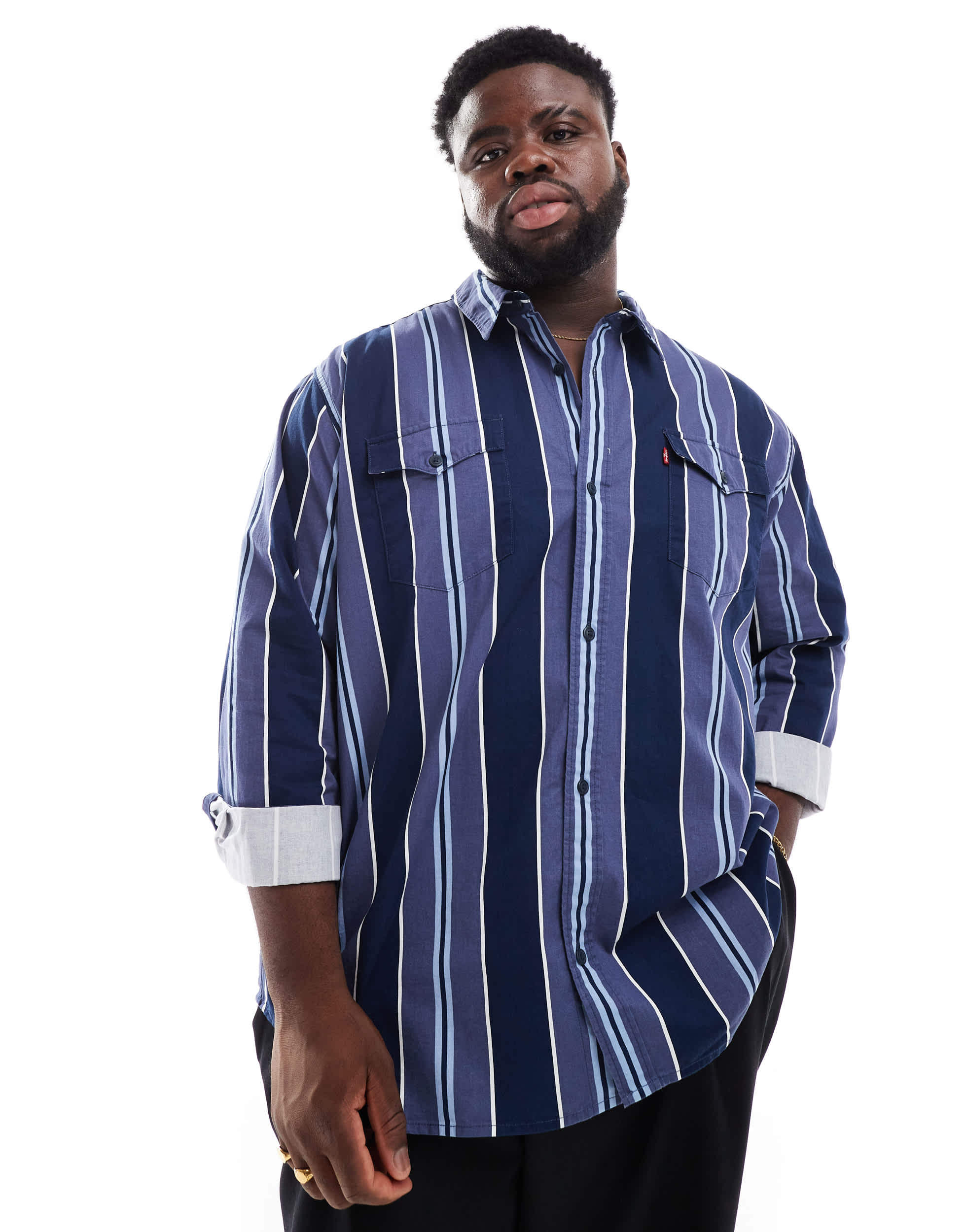 Levi's Big & Tall stripe relaxed fit western denim shirt in navy