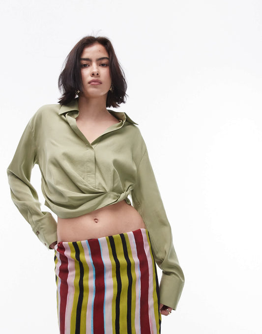 Topshop drape side top in khaki