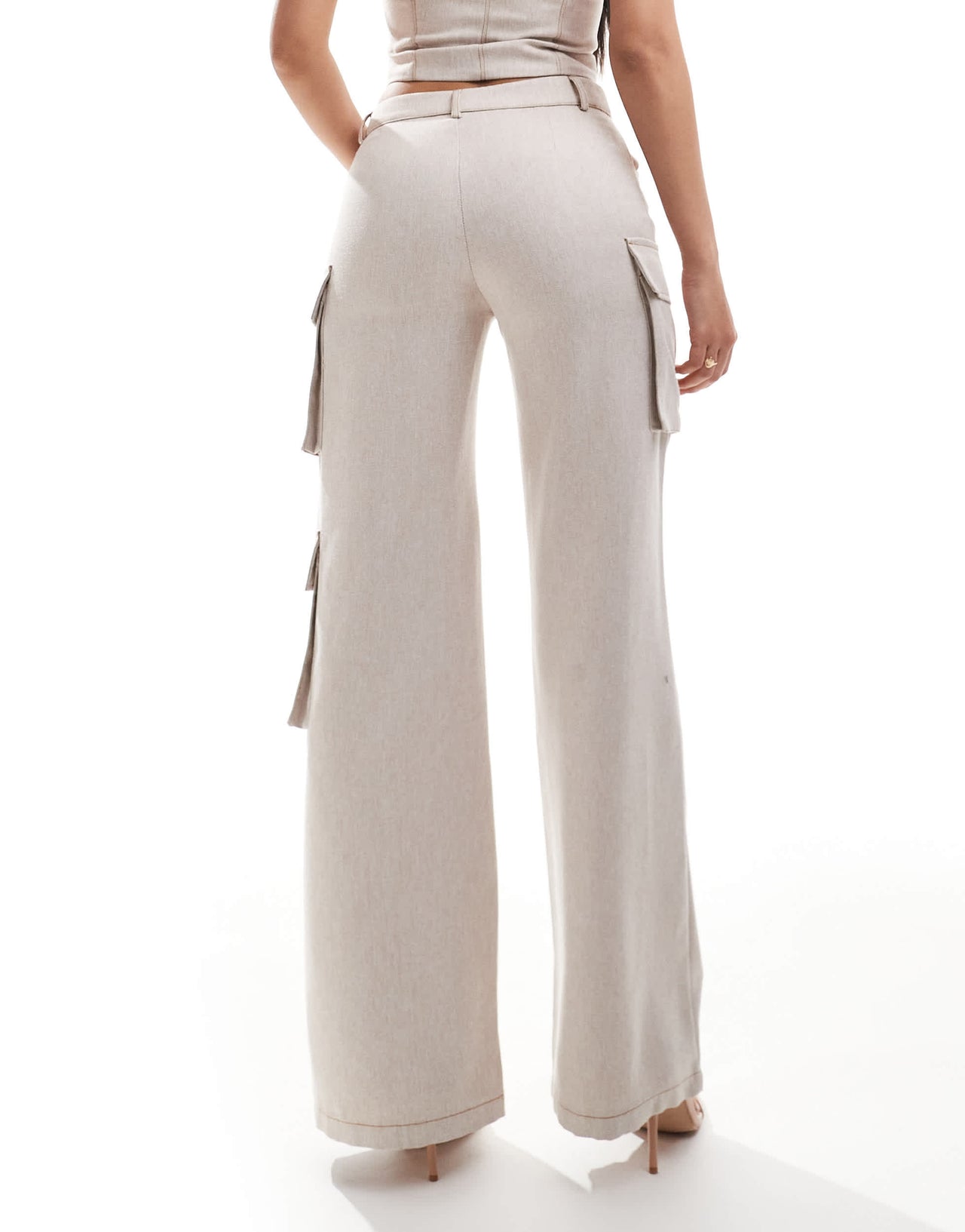 Aria Cove denim look wide leg pocket detail trousers co-ord in cream
