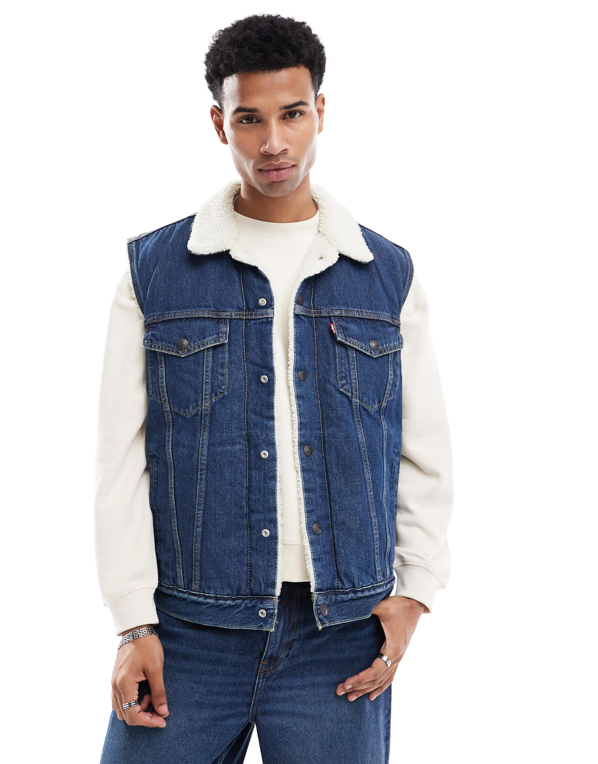 Levi's Type 3 sleeveless sherpa denim vest in navy